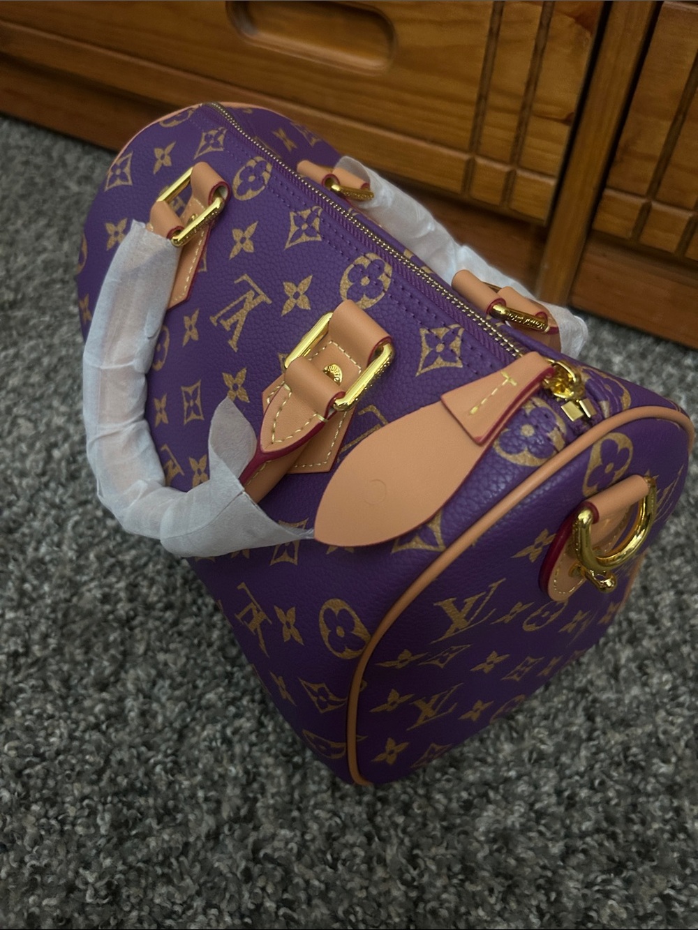 Source Unknown Purple Monogram Satchel with Tan Trim - Picture 4 of 6